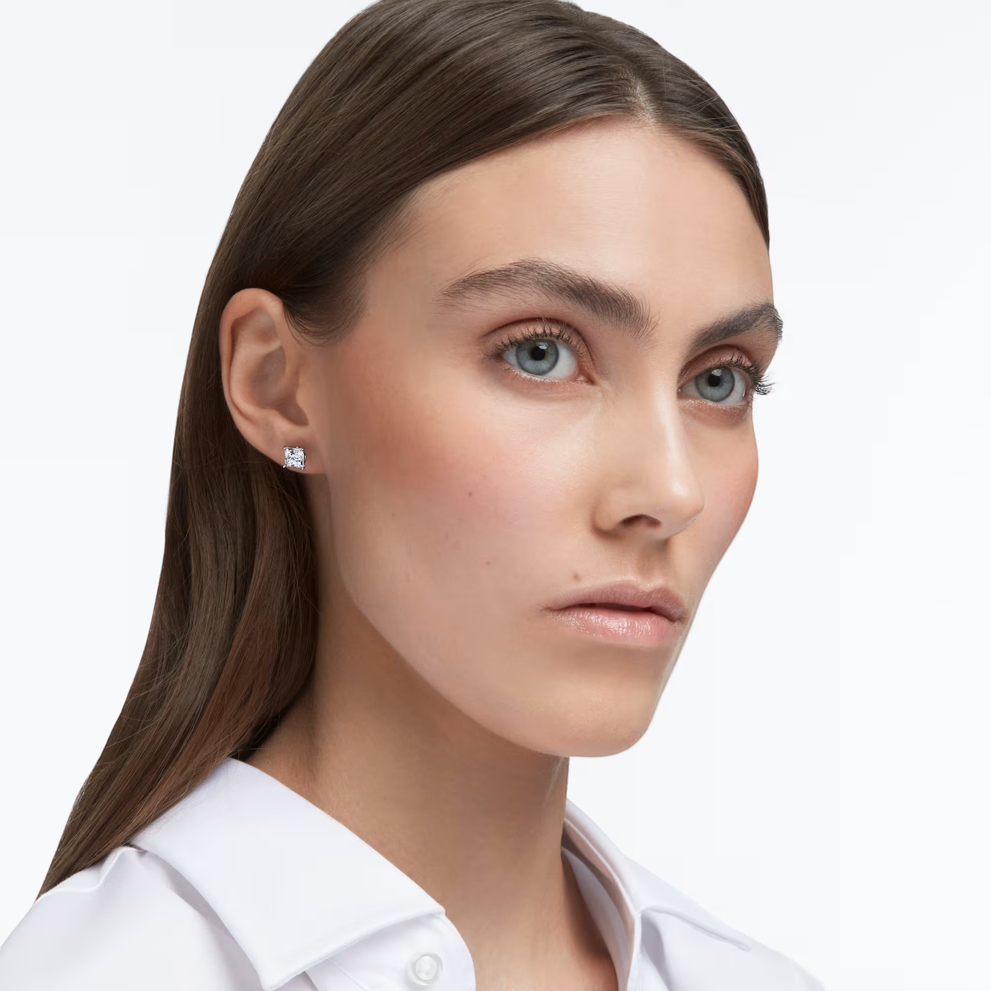 Swarovski Attract Stud Pierced Earrings, White Crystal with Rhodium Plating