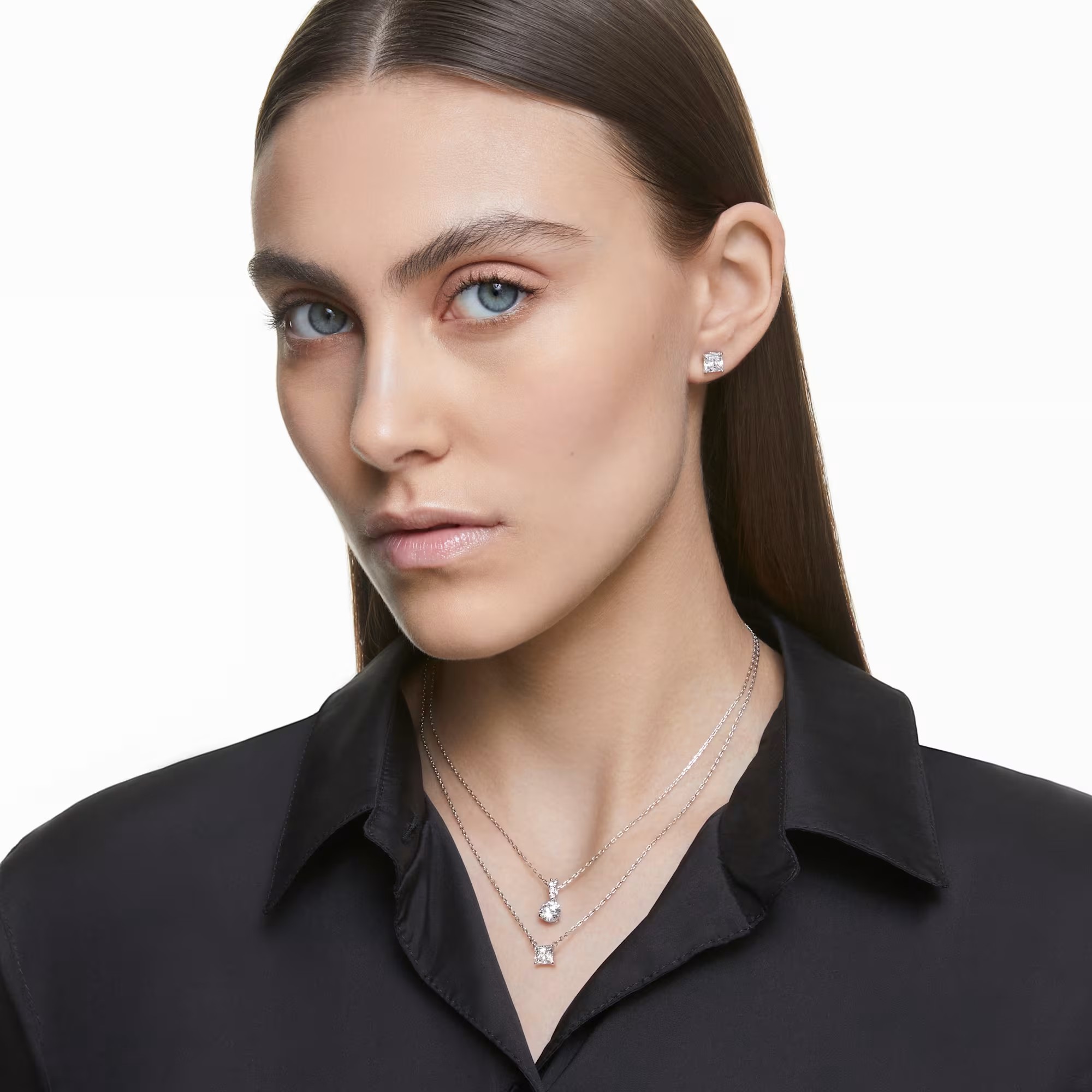 Swarovski Attract Stud Pierced Earrings, White Crystal with Rhodium Plating