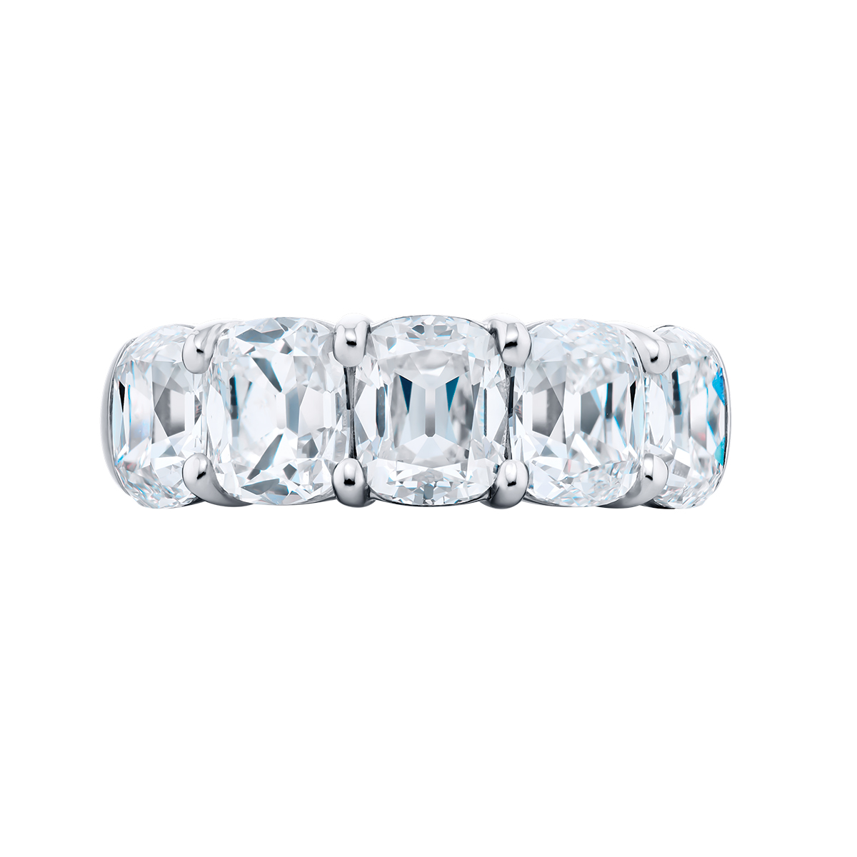J.B. Star Old Mine Diamond 5 Stone Shared Prong Wedding Band in Platinum, 5.05 cttw