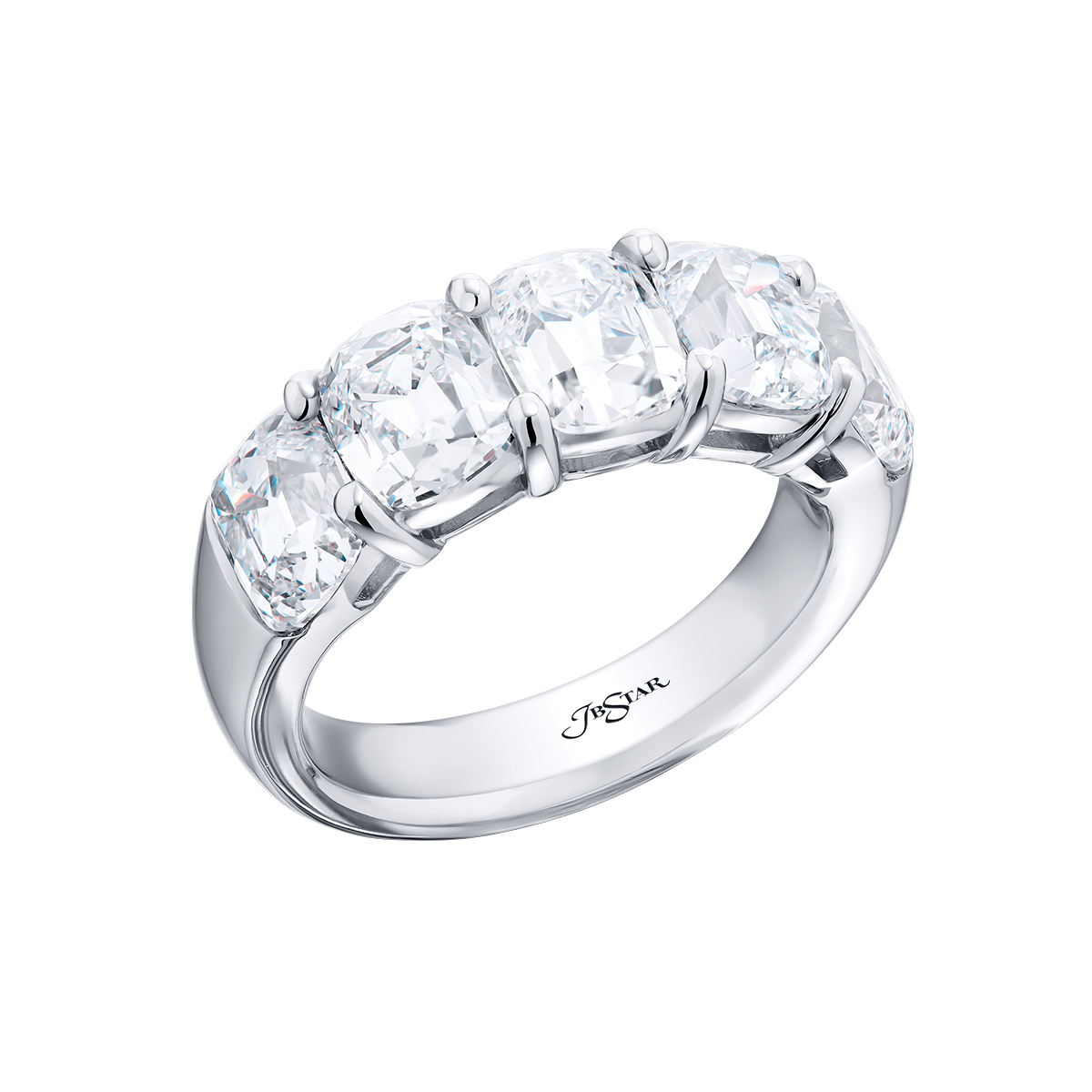 J.B. Star Old Mine Diamond 5 Stone Shared Prong Wedding Band in Platinum, 5.05 cttw
