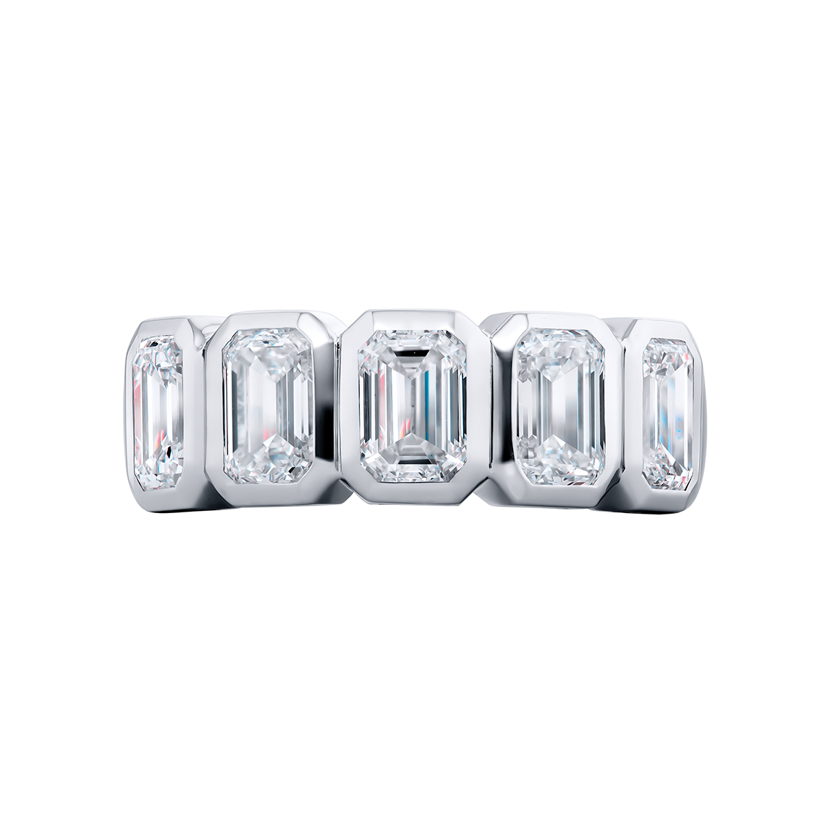 J.B. Star Bezel Set Emerald Cut Diamond 5 Stone Wedding Band in Platinum, 3.06 cttw