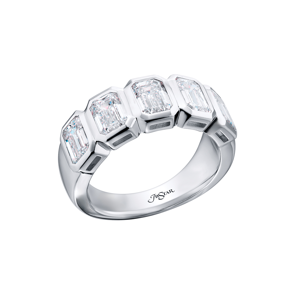J.B. Star Bezel Set Emerald Cut Diamond 5 Stone Wedding Band in Platinum, 3.06 cttw