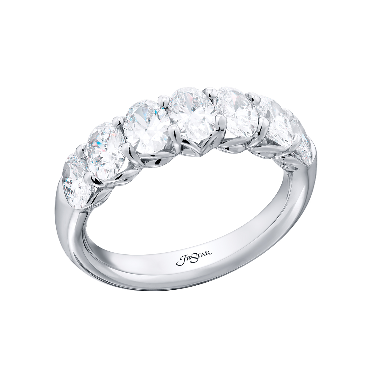 J.B. Star Oval Diamond 7 Stone Wedding Band in Platinum, 2.12 cttw