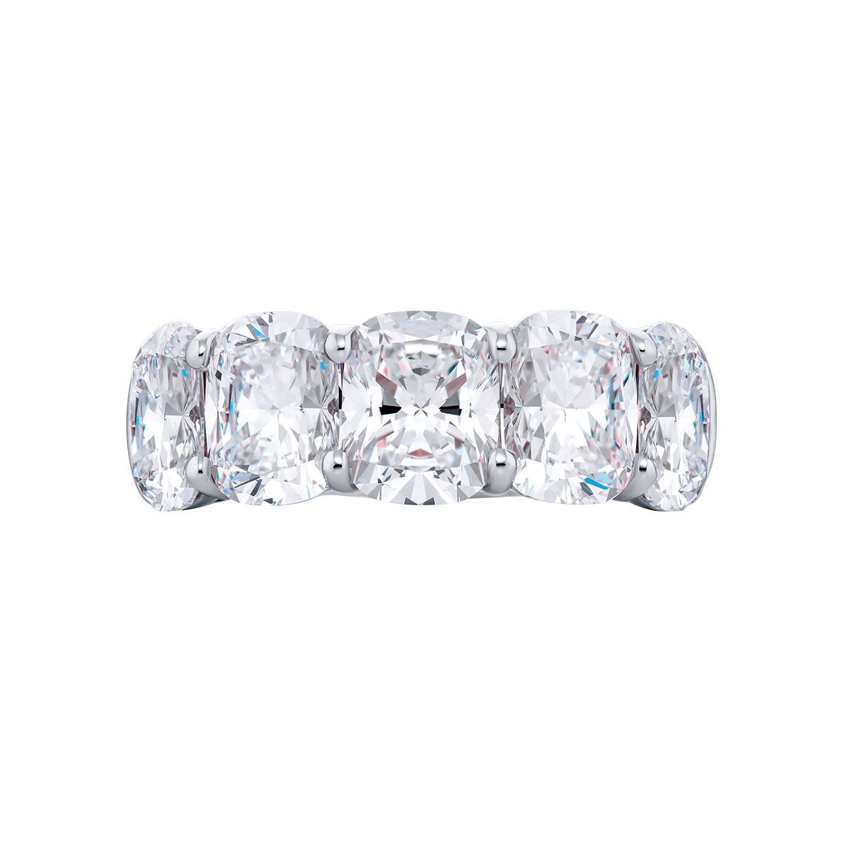 J.B. Star Cushion Cut Diamond 5 Stone Shared Prong Wedding Band in Platinum, 7.60 cttw