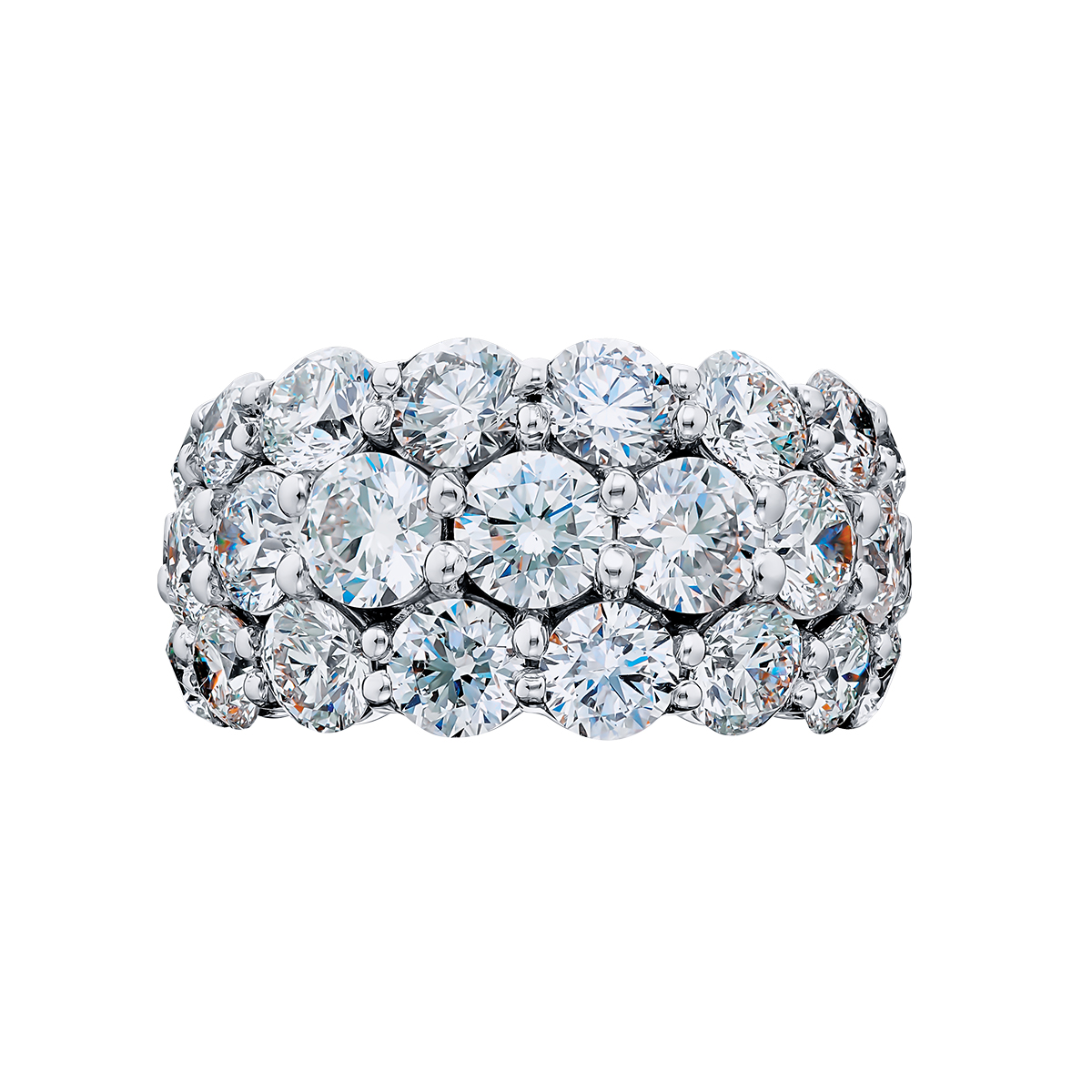 J.B. Star Round Diamond 3 Row Wedding Band in Platinum, 6.88 cttw