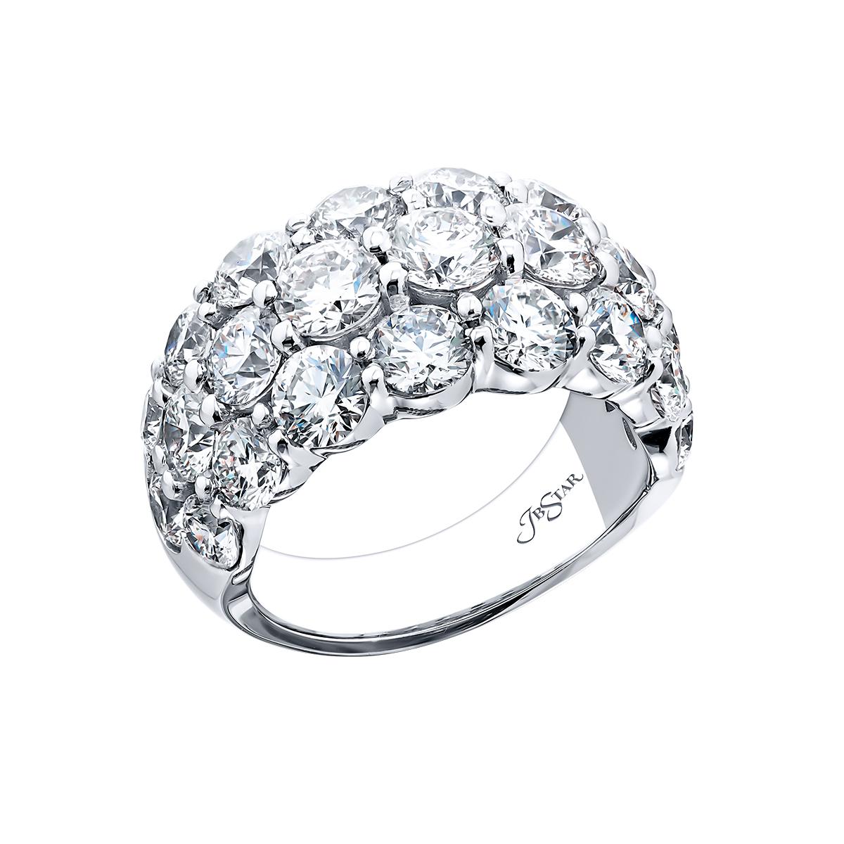 J.B. Star Round Diamond 3 Row Wedding Band in Platinum, 6.88 cttw