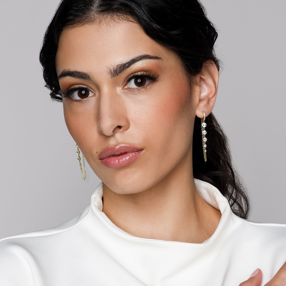 Rahaminov Graduated Diamond Chain Dangle Hoop Earrings in Yellow Gold