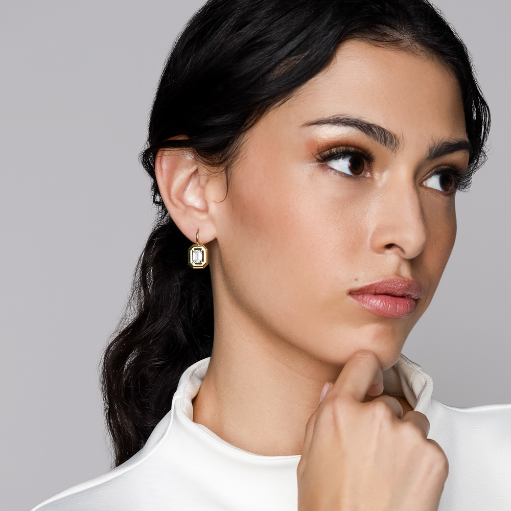 Rahaminov Emerald Cut Diamond Drop Earrings in Yellow Gold