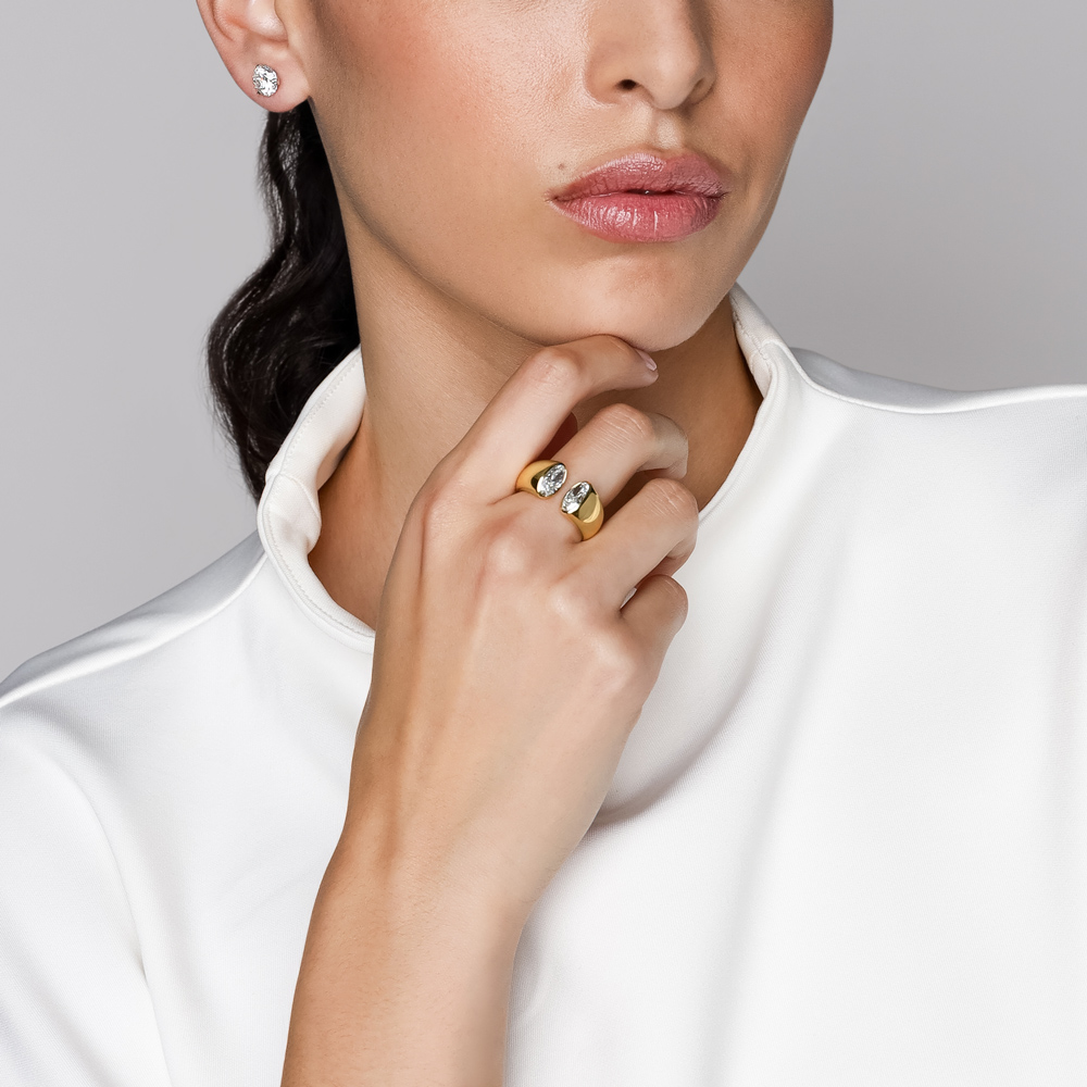 Rahaminov Bezel Set Oval Diamond Duo Hug Ring in Yellow Gold