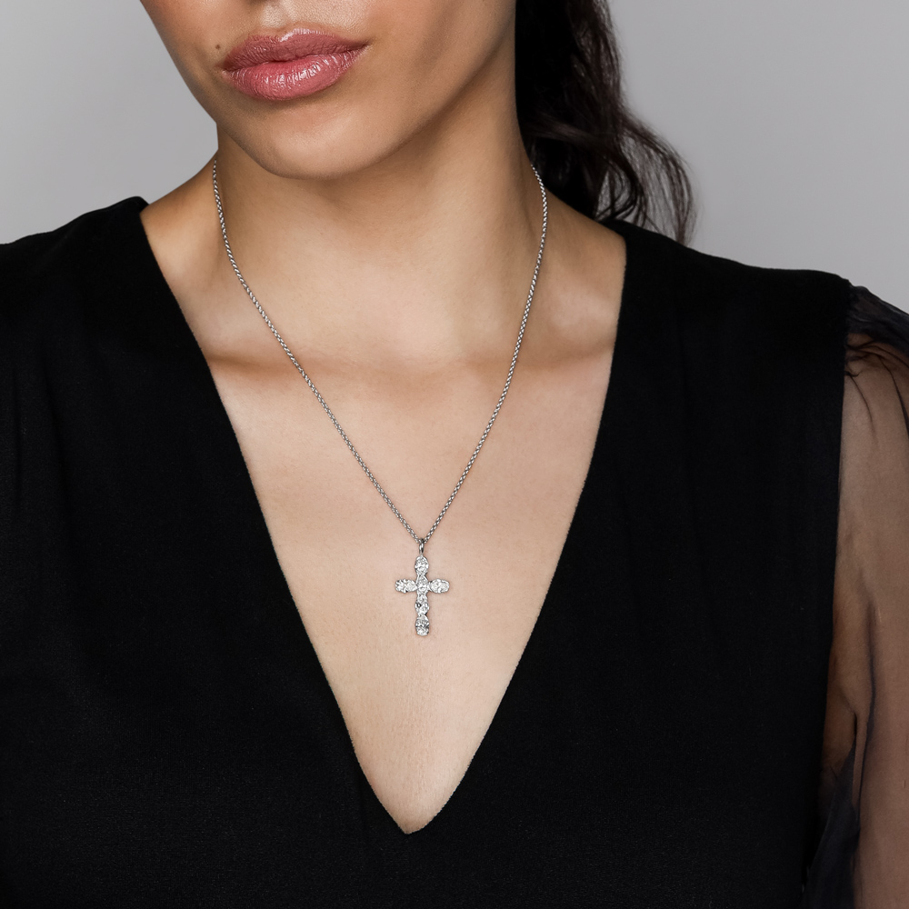 Rahaminov Oval Diamond 5 Stone Cross Pendant in White Gold, 18