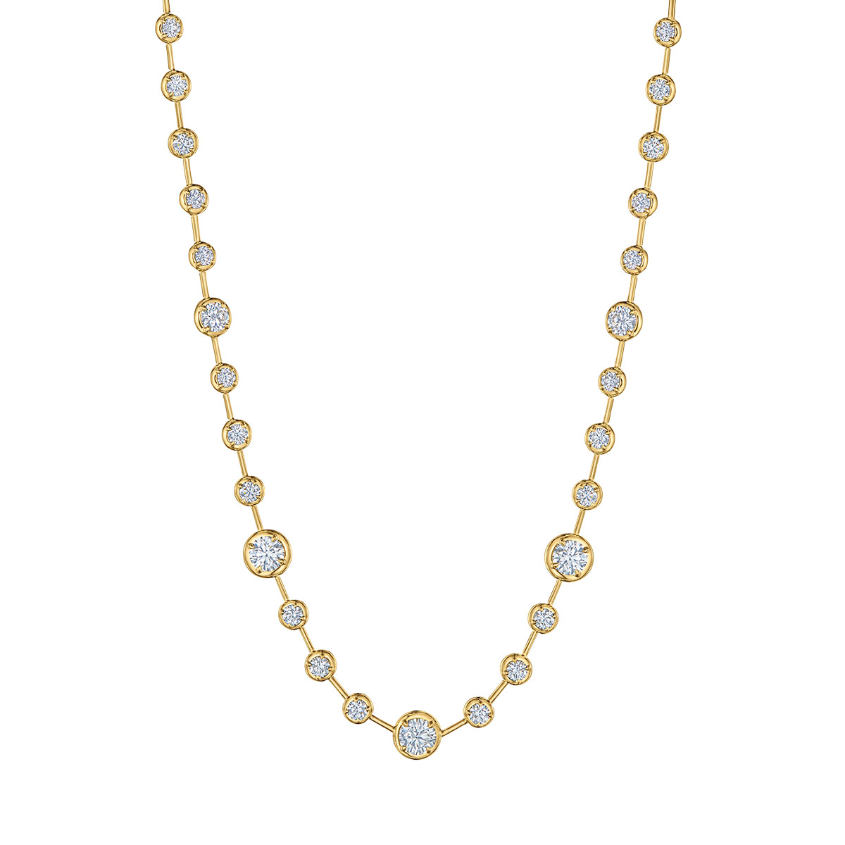 Kwiat Starry Night Round Diamond Multi-Size Station Necklace in Yellow Gold, 16