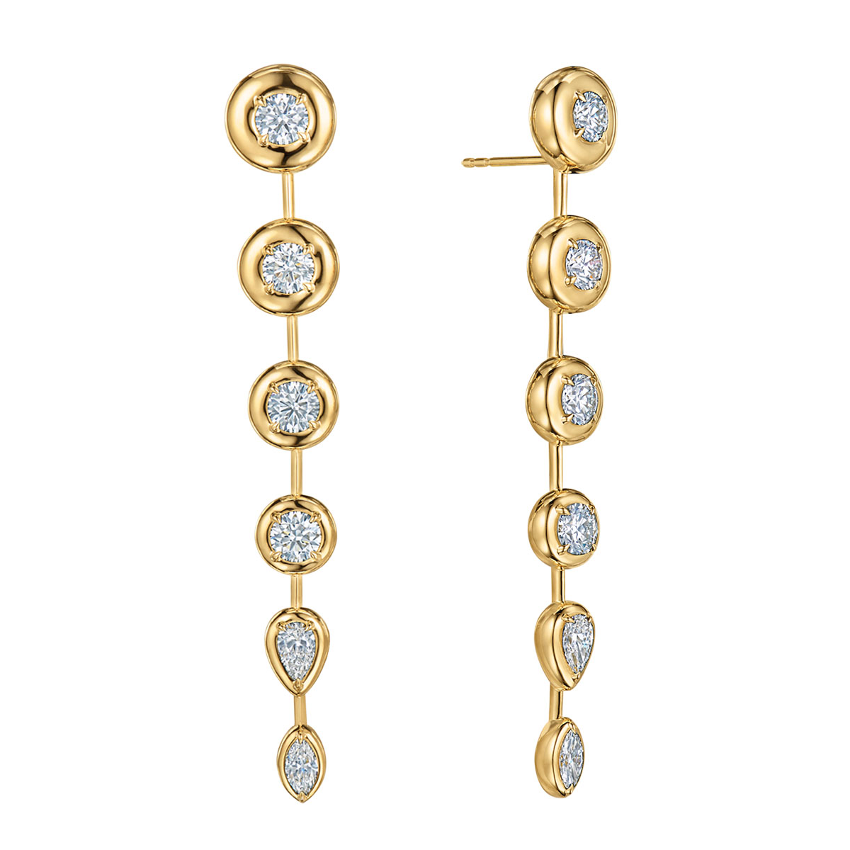 Kwiat Mixed Shape Diamond Station Dangle Earrings in Yellow Gold