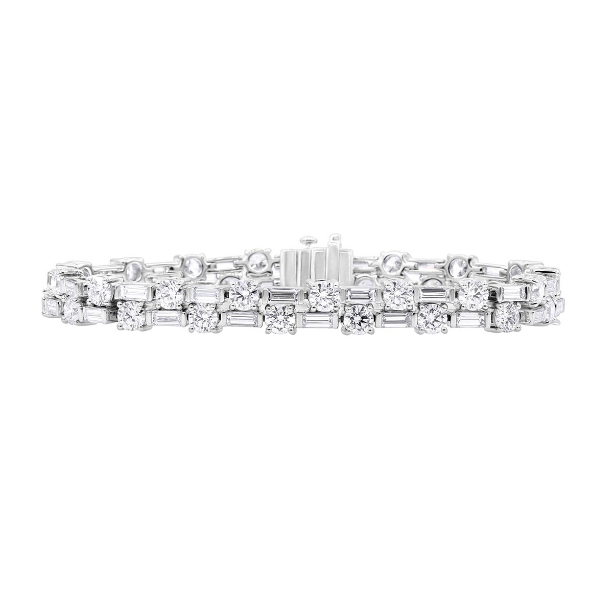 Oscar Heyman Round & Baguette Diamond Two Row Tennis Bracelet in Platinum, 7.5