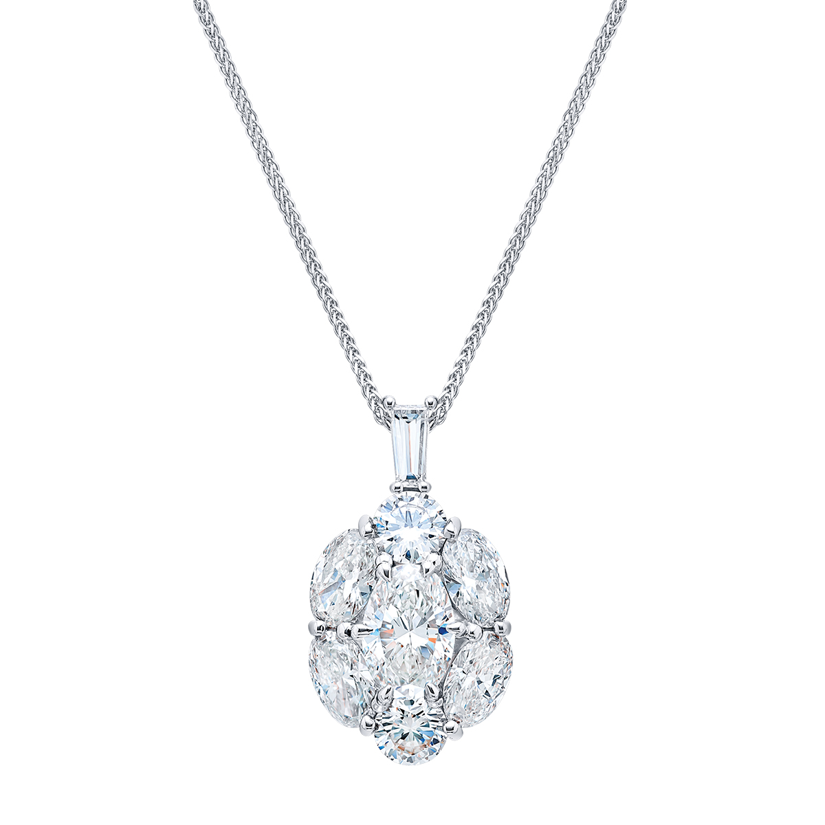 J.B. Star Oval & Round Diamond Cluster Pendant in Platinum, 18