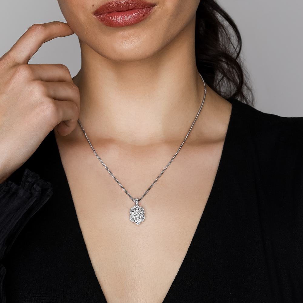 J.B. Star Oval & Round Diamond Cluster Pendant in Platinum, 18