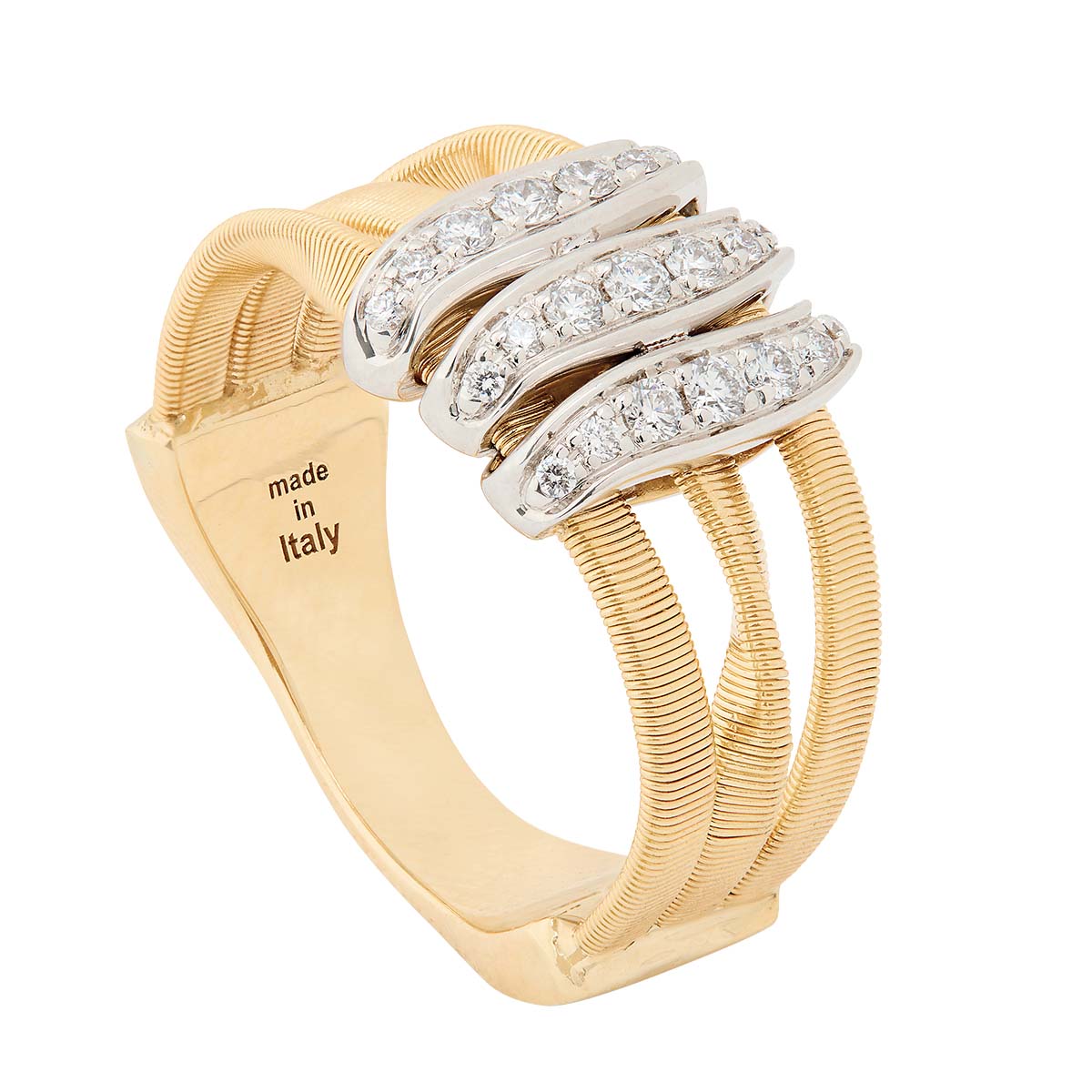 Marco Bicego Marrakech Diamond Station Three Row Coil Ring in Two Tone, Size 7