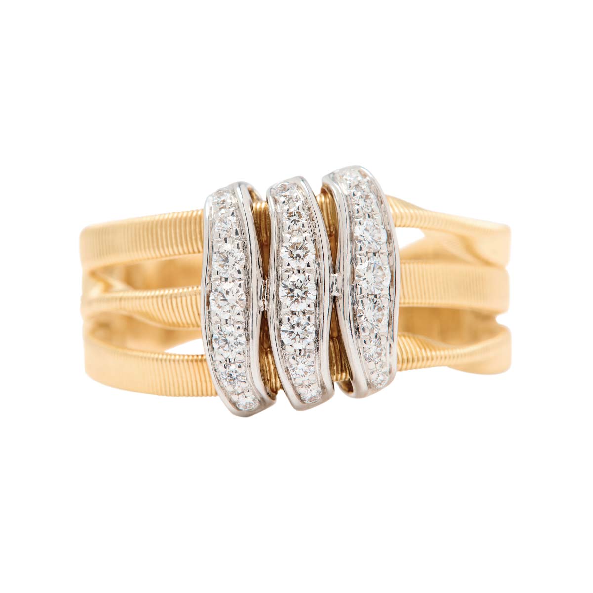 Marco Bicego Marrakech Diamond Station Three Row Coil Ring in Two Tone, Size 7