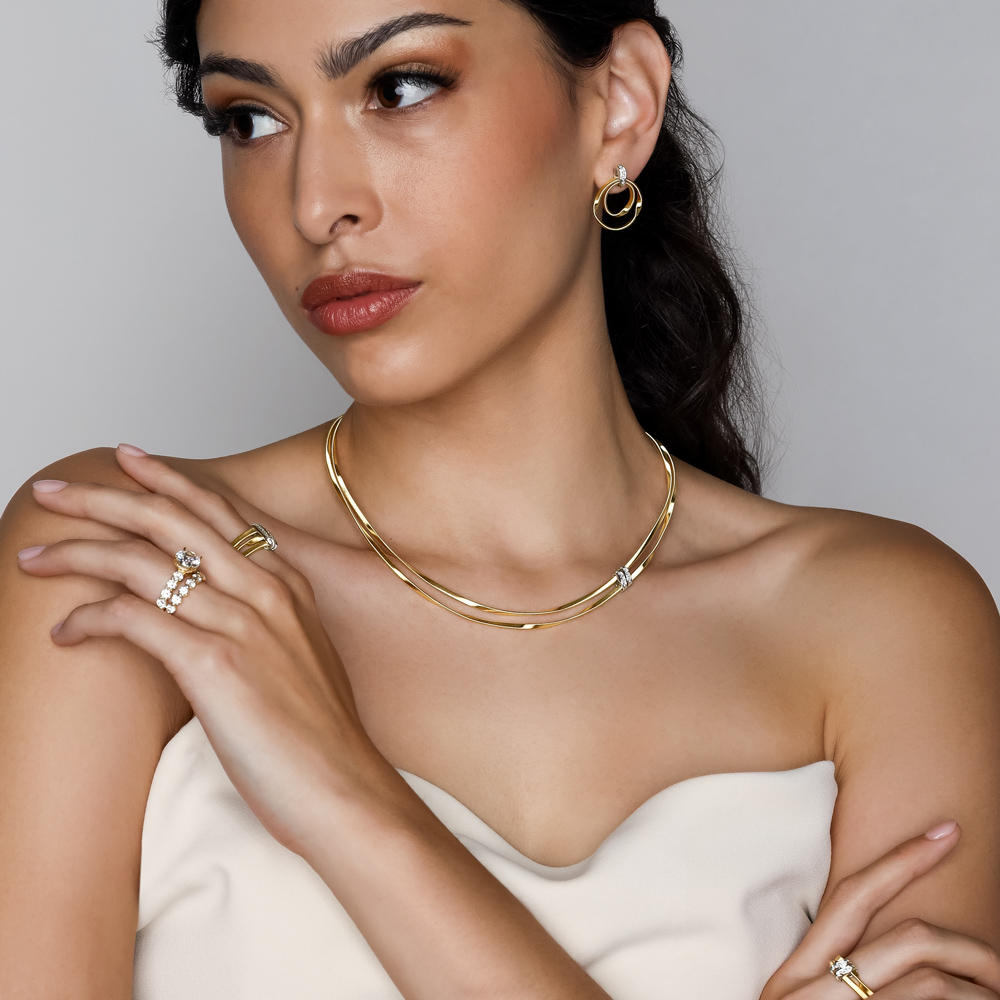 Marco Bicego Marrakech Diamond Station Double Strand Coil Necklace in Two Tone, 16.5