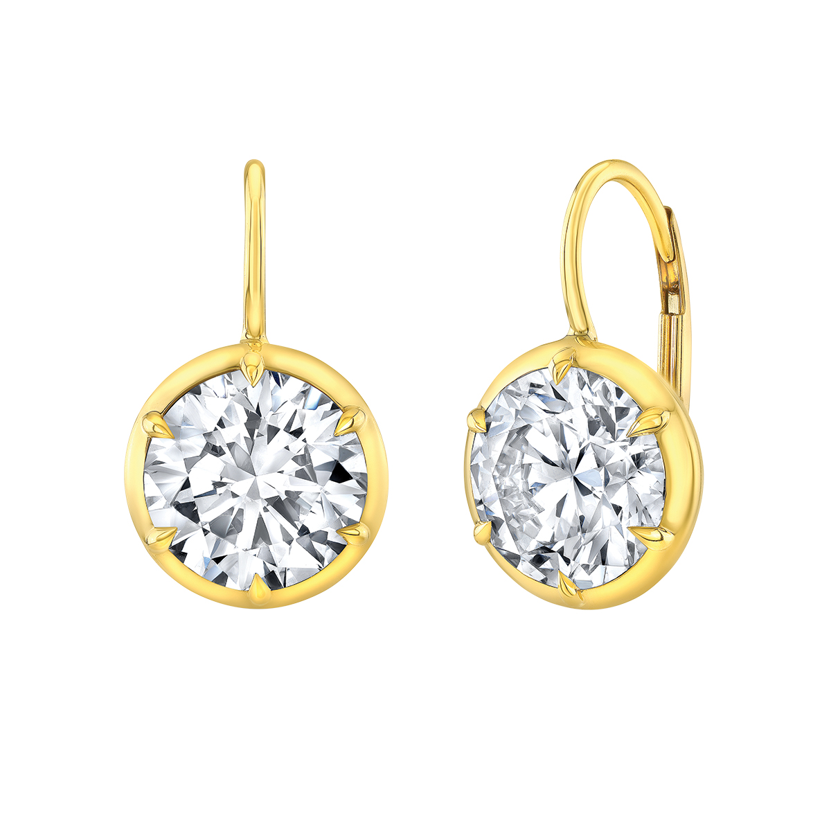 Rahaminov Round Diamond Drop Earrings in Yellow Gold, 8.07 cttw