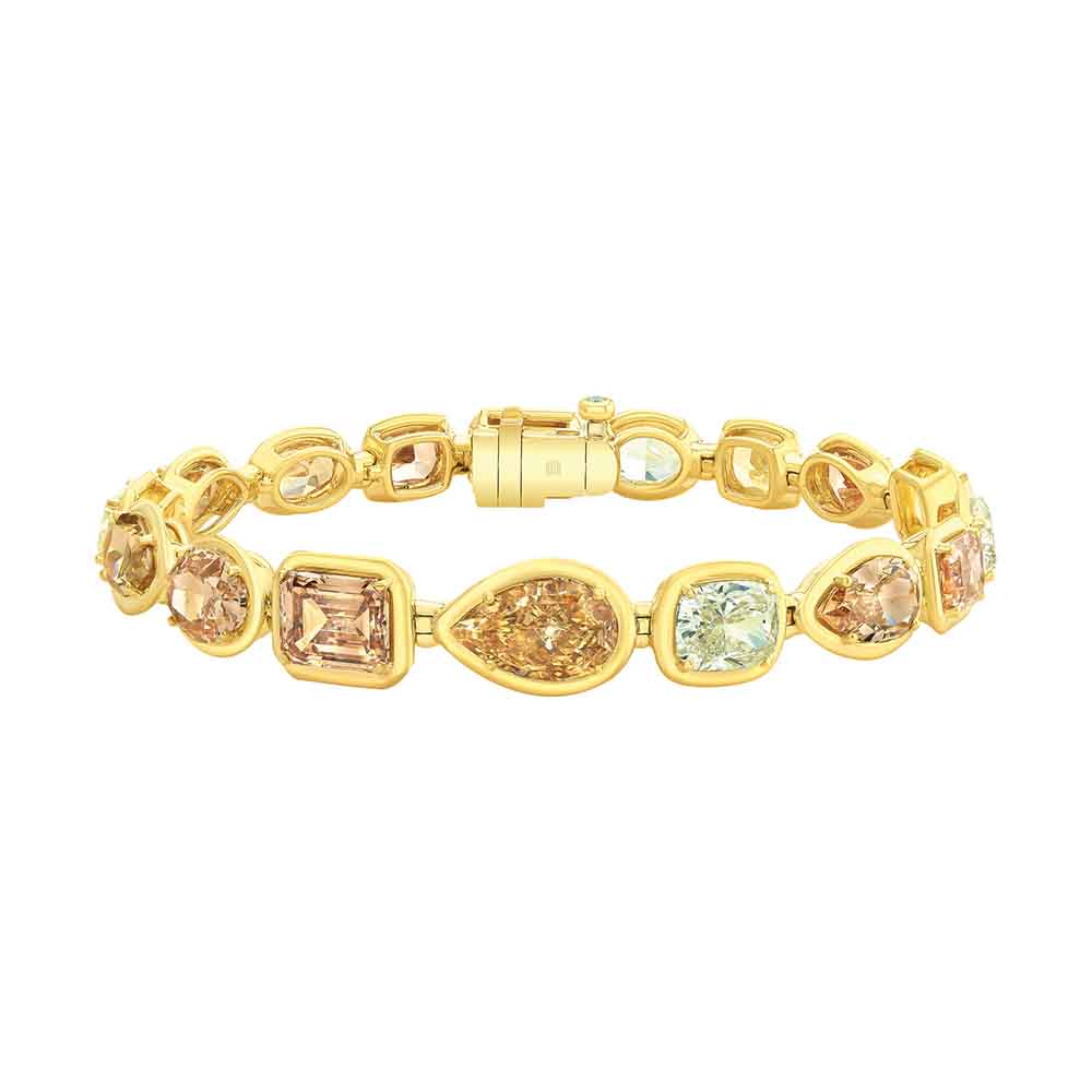 Rahaminov Mixed Shape Multicolor Diamond Tennis Bracelet in Yellow Gold, 6.75