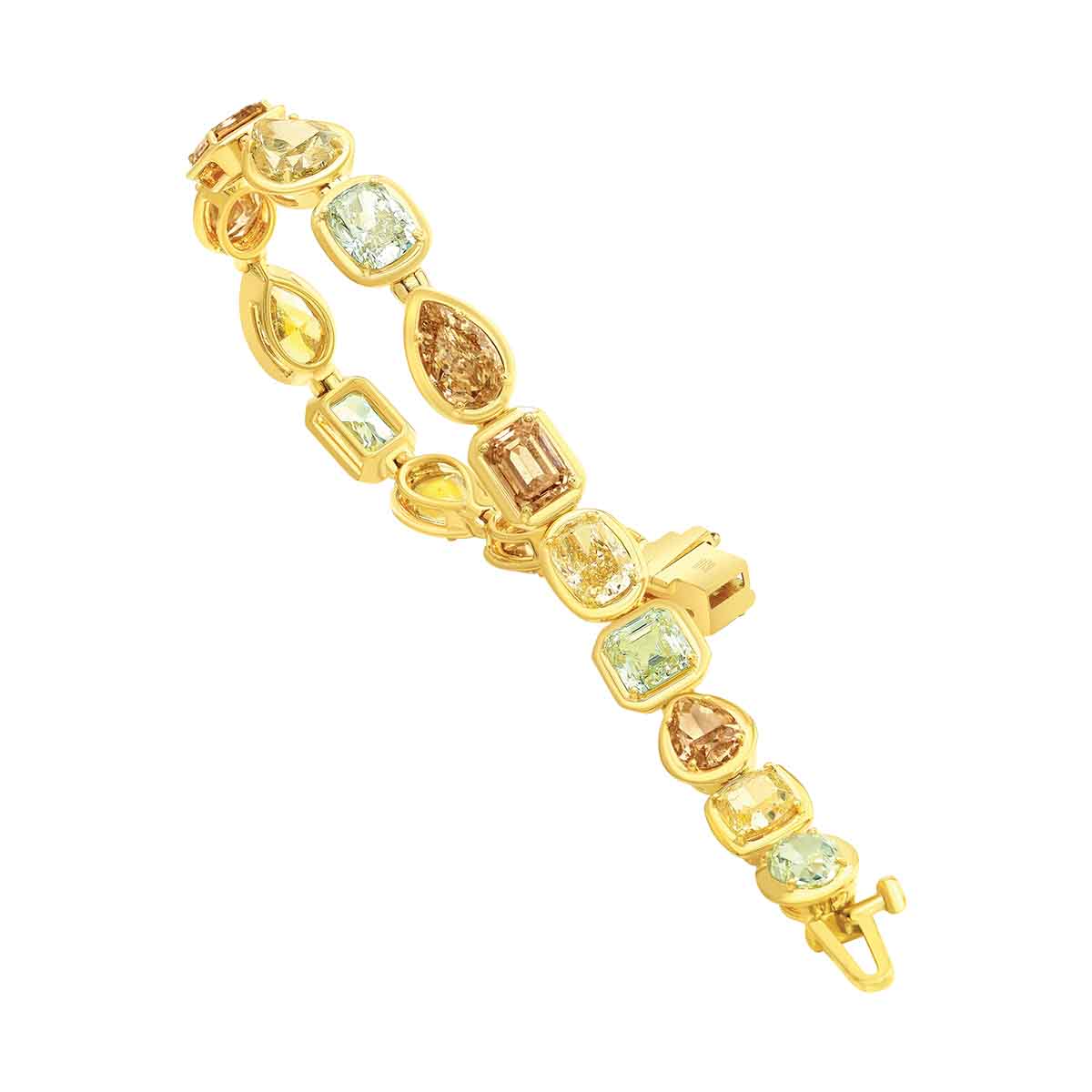 Rahaminov Mixed Shape Multicolor Diamond Tennis Bracelet in Yellow Gold, 6.75
