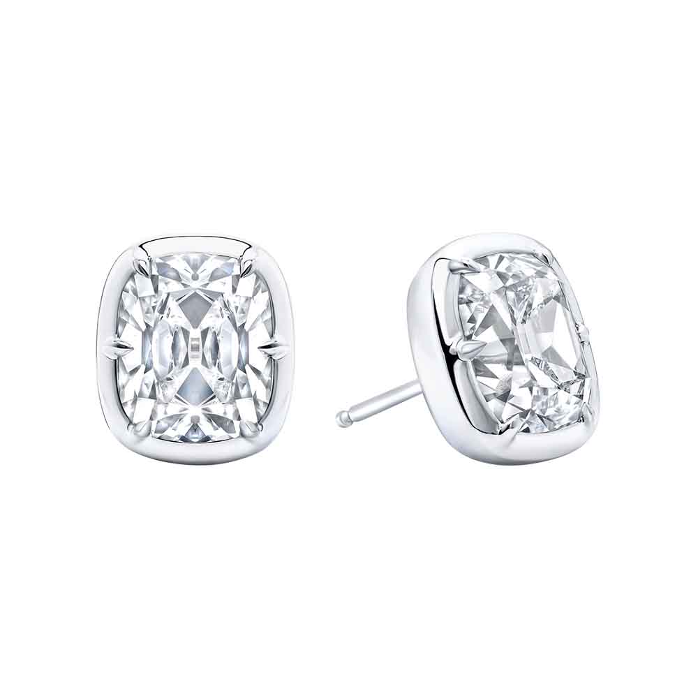 Rahaminov Old Mine Diamond Stud Earrings in White Gold, 6.03 cttw
