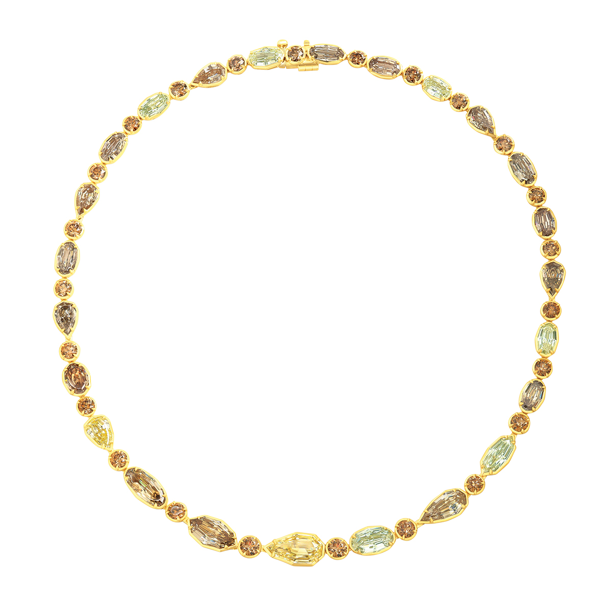 Rahaminov Mixed Shape Multicolor Diamond Tennis Necklace in Yellow Gold, 16