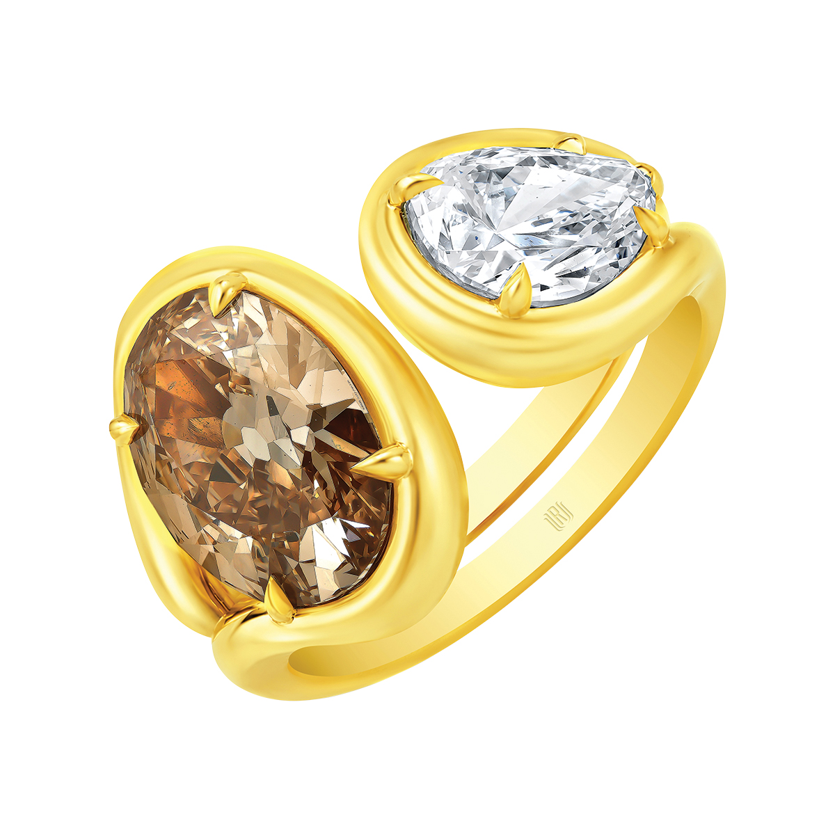 Rahaminov Pear & Oval Multicolor Diamond Hug Ring in Yellow Gold