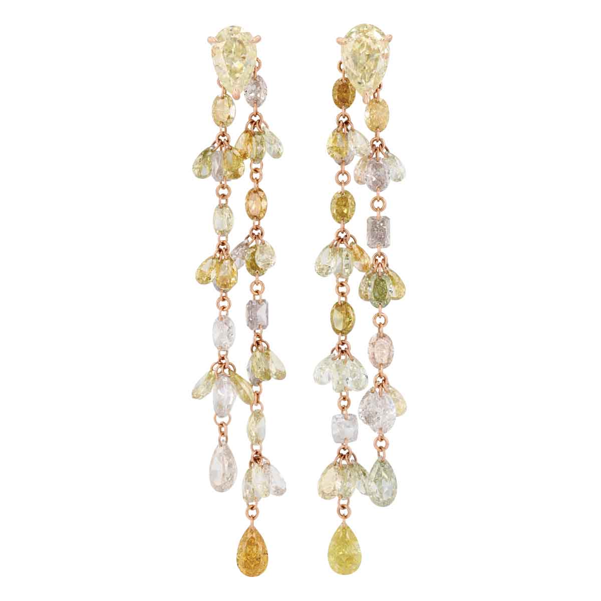 TARA Pearls Mixed Shape Multicolor Diamond Double Strand Dangle Earrings in Rose Gold