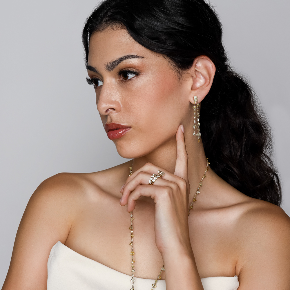 TARA Pearls Mixed Shape Multicolor Diamond Double Strand Dangle Earrings in Rose Gold