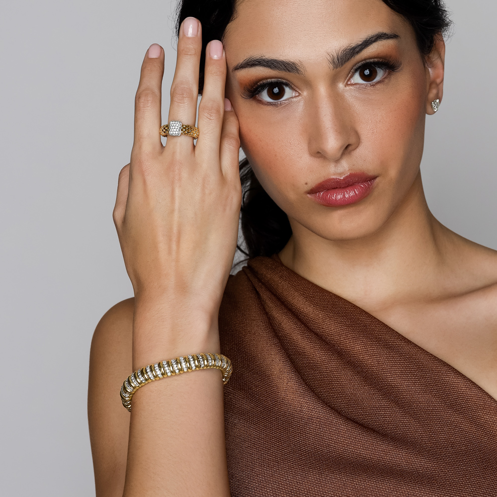 FOPE Flex'It Diamond Pavé Rectangle Flexible Ring in Yellow Gold