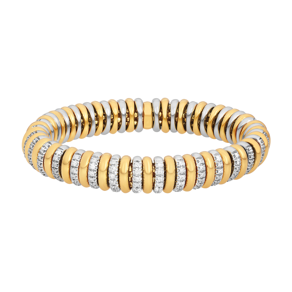 FOPE Flex'It Stretch Bracelet with Diamond Rondels in White & Yellow Gold, Size M