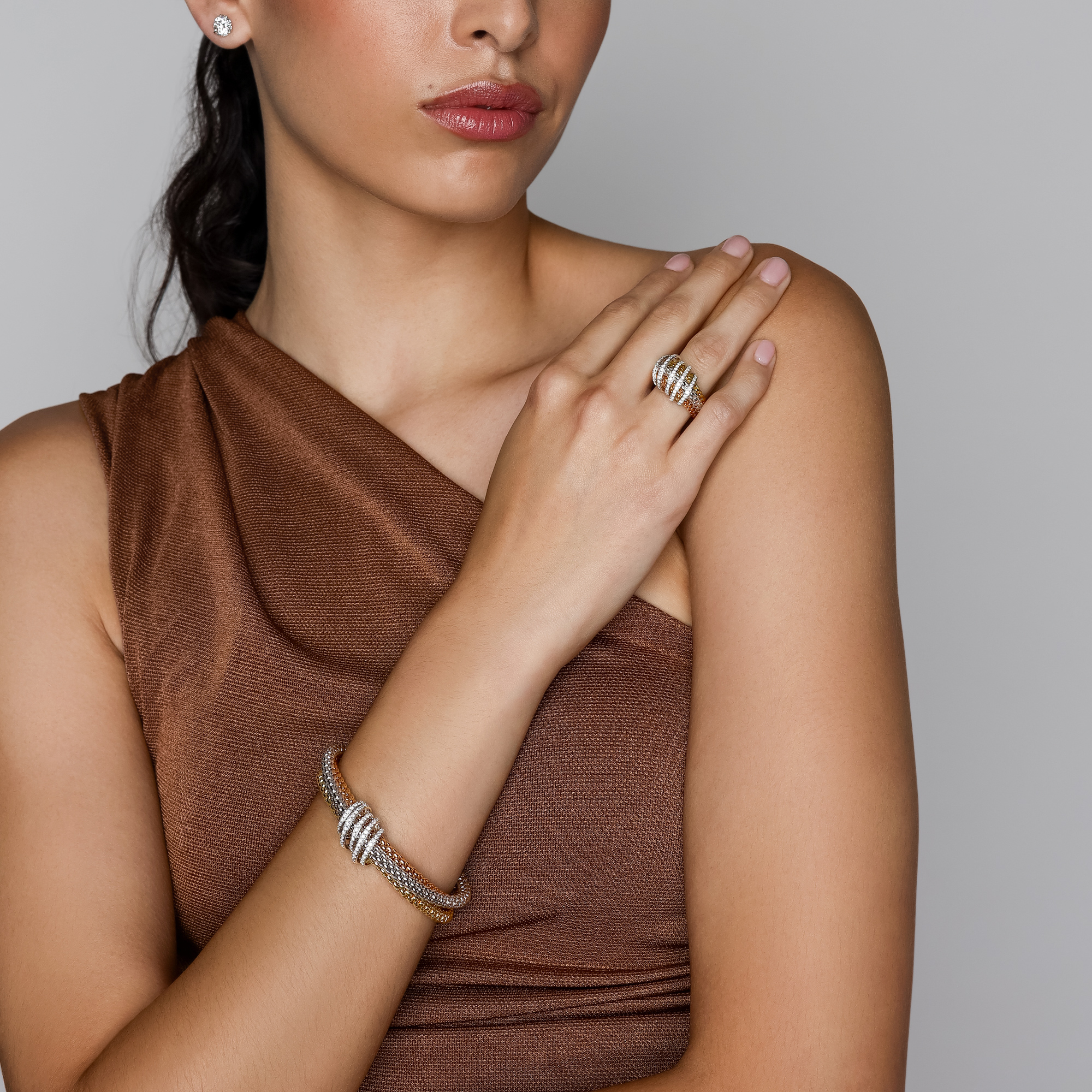 FOPE Solo Ring in White, Yellow & Rose Gold with Diamonds