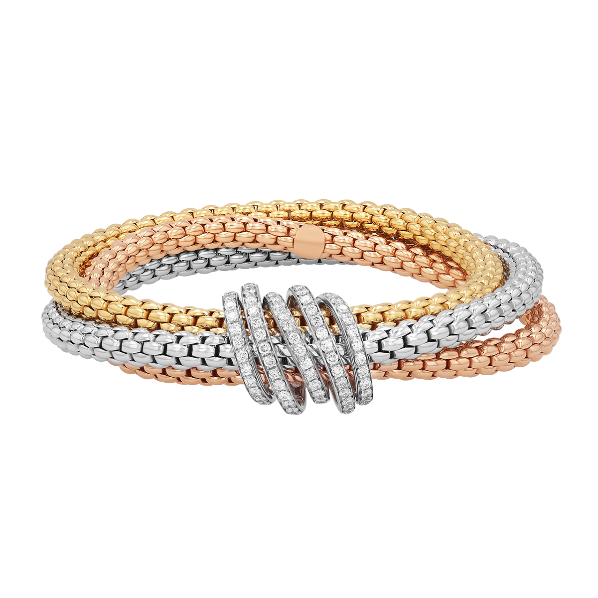 FOPE Solo Flex'It Yellow, White & Rose Gold Bracelet with Diamond Pave