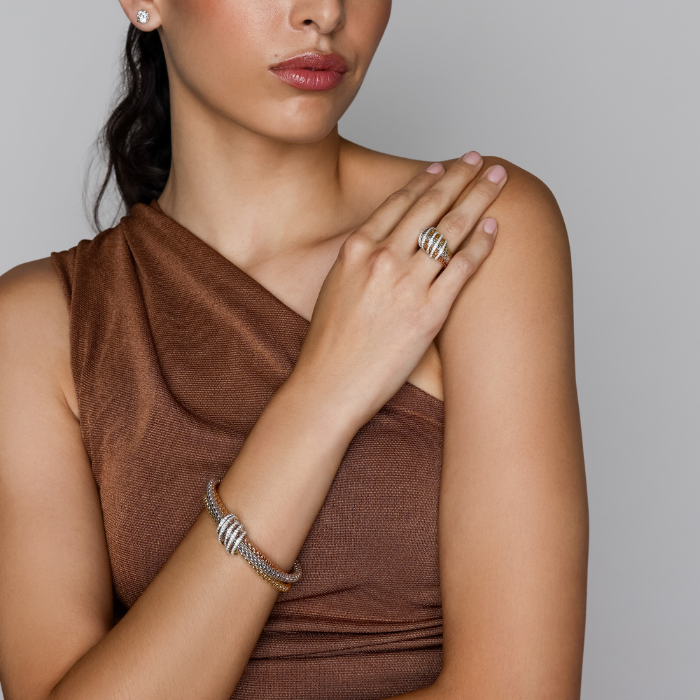FOPE Solo Flex'It Yellow, White & Rose Gold Bracelet with Diamond Pave