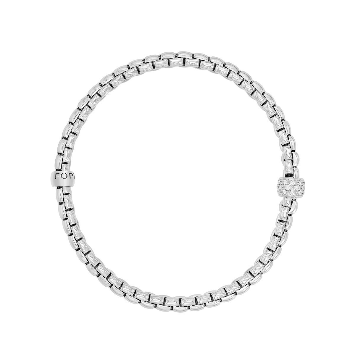 FOPE Eka Flex'It Bracelet in White Gold with Diamond Pave Station, Size S