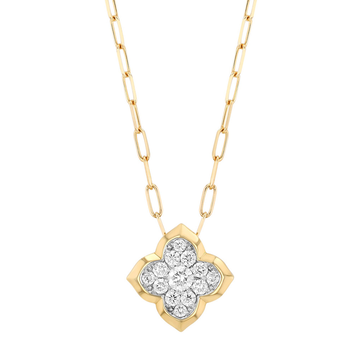 Frederic Sage Diamond Cluster Quarterfoil Pendant in Two Tone, 17.5