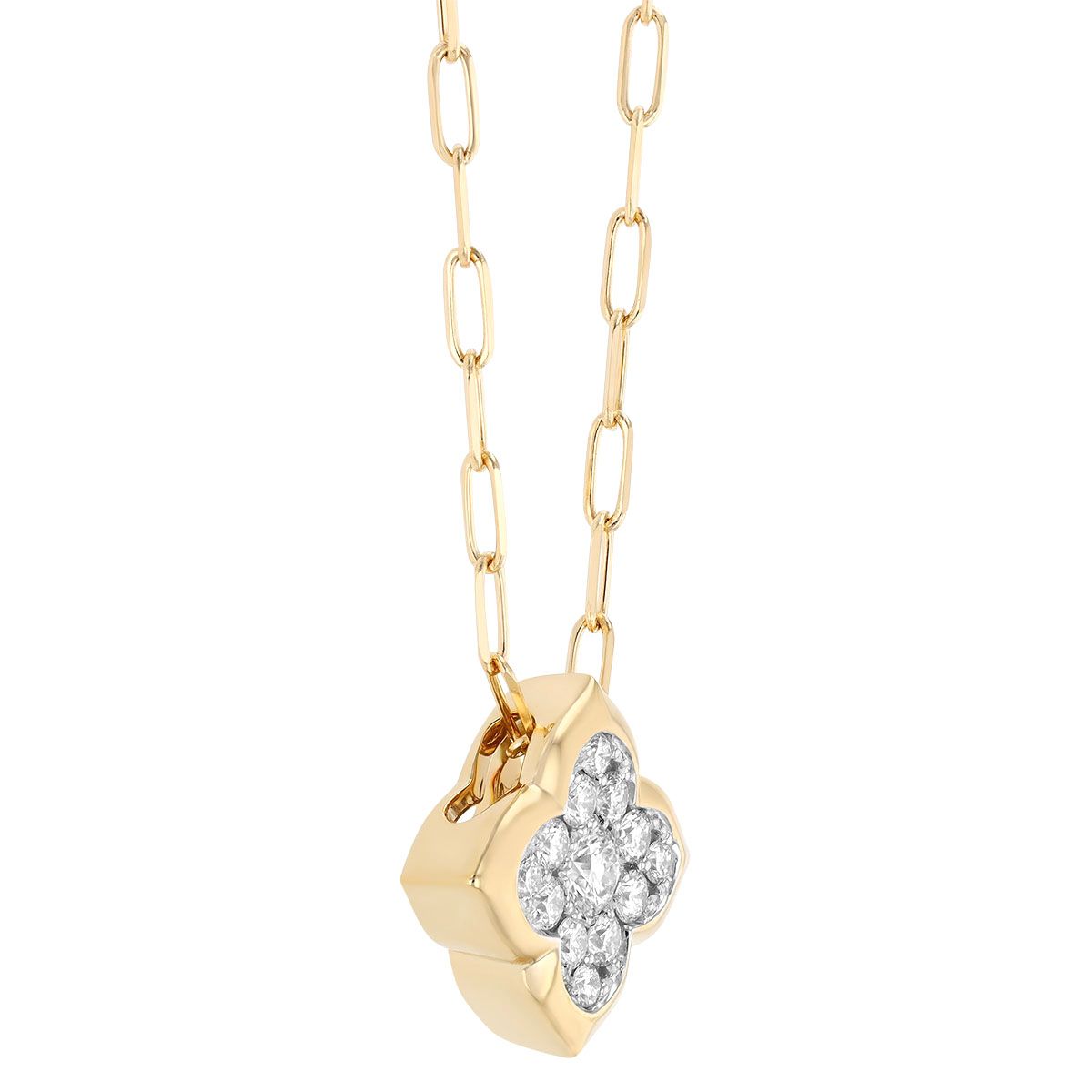 Frederic Sage Diamond Cluster Quarterfoil Pendant in Two Tone, 17.5