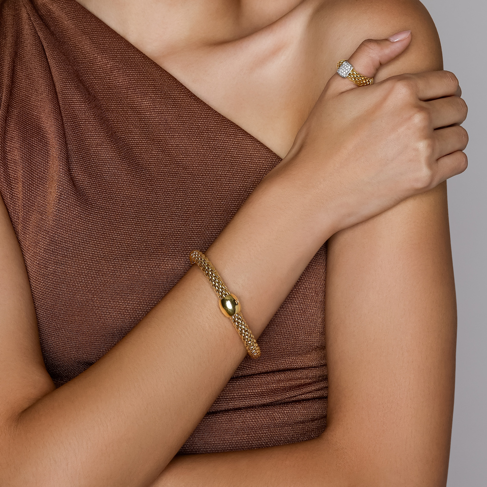 FOPE Flex'It Yellow Gold Bracelet with Single Diamond Rondel, 6.69