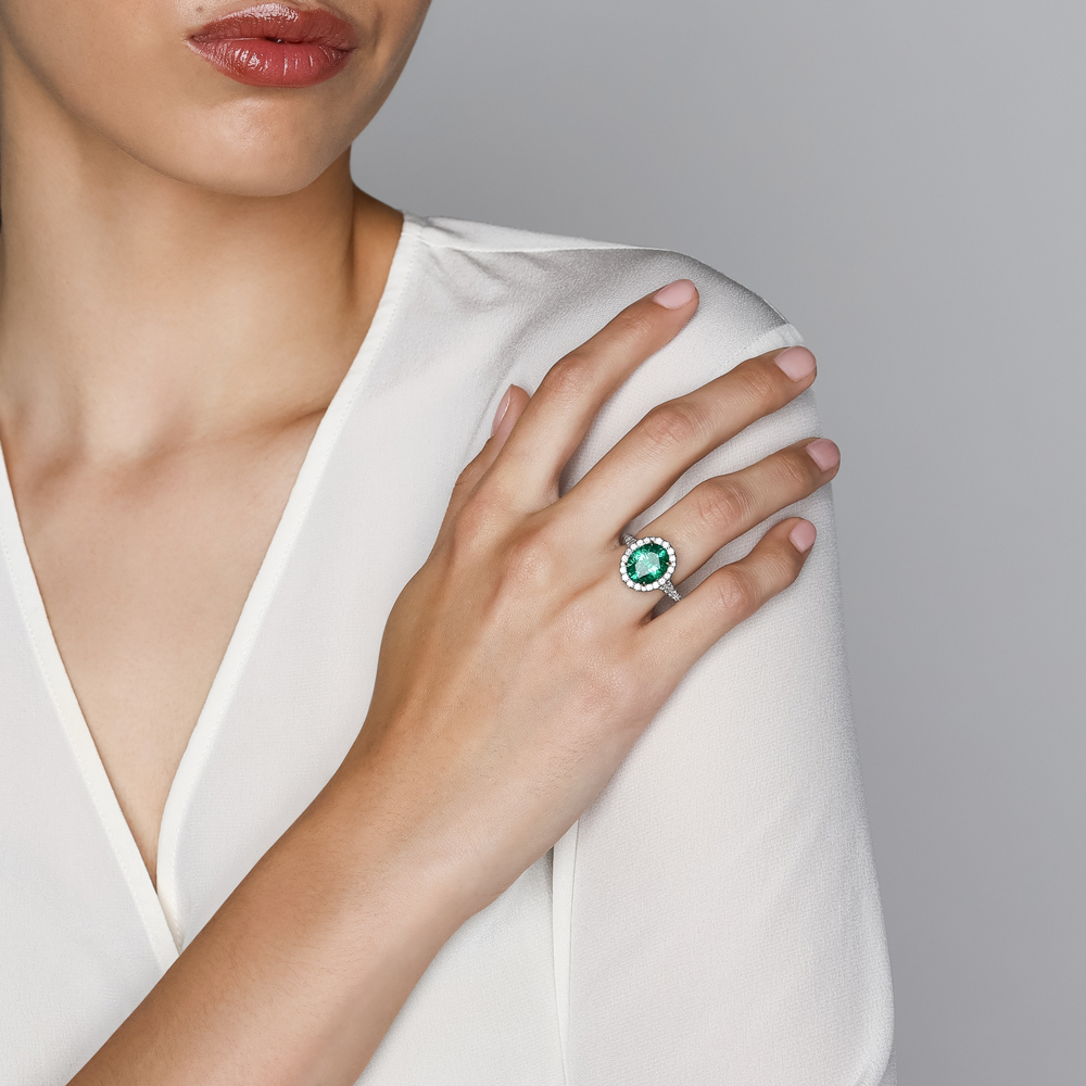 Omi Prive Oval Emerald & Diamond Ring in Platinum & Yellow Gold