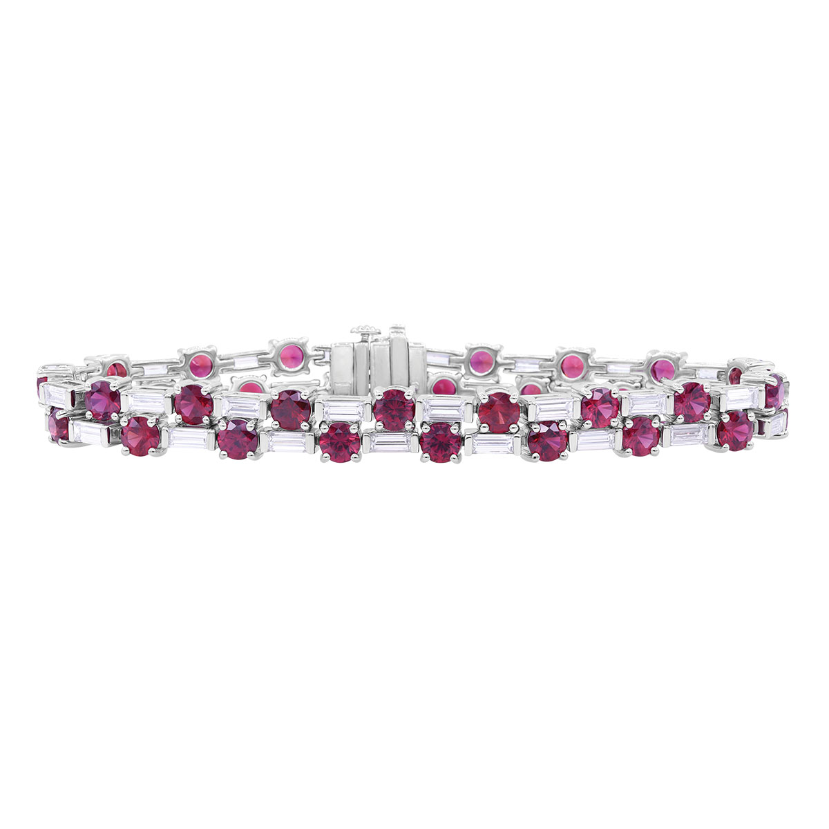 Oscar Heyman Round Ruby & Baguette Diamond Two Row Tennis Bracelet in Platinum