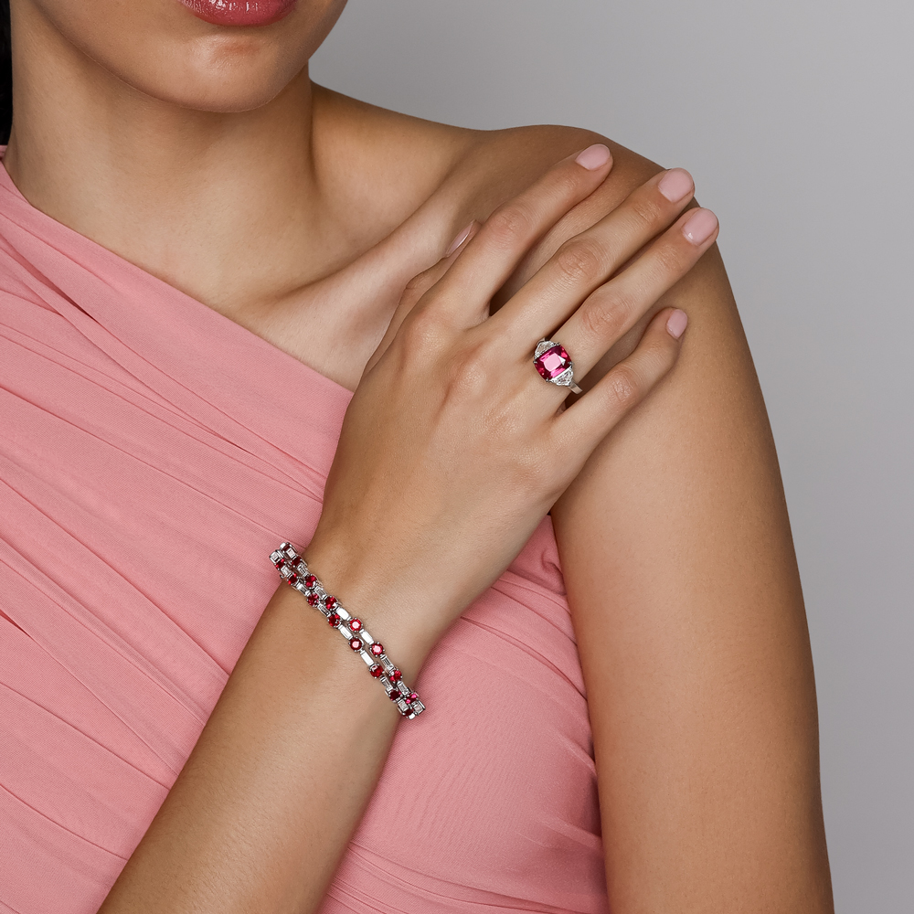 Oscar Heyman Round Ruby & Baguette Diamond Two Row Tennis Bracelet in Platinum