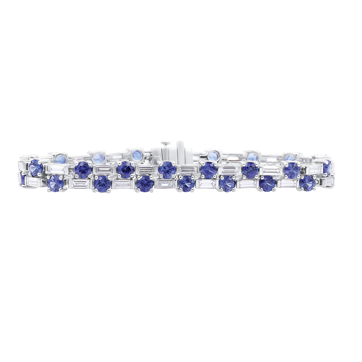 Oscar Heyman Round Sapphire & Baguette Diamond Two Row Tennis Bracelet in Platinum