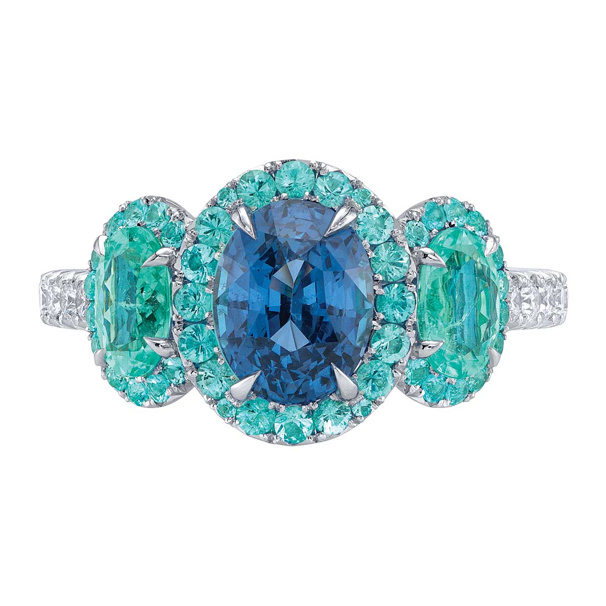 Omi Prive Dore Oval Spinel, Paraiba Tourmaline, & Diamond Ring in Platinum