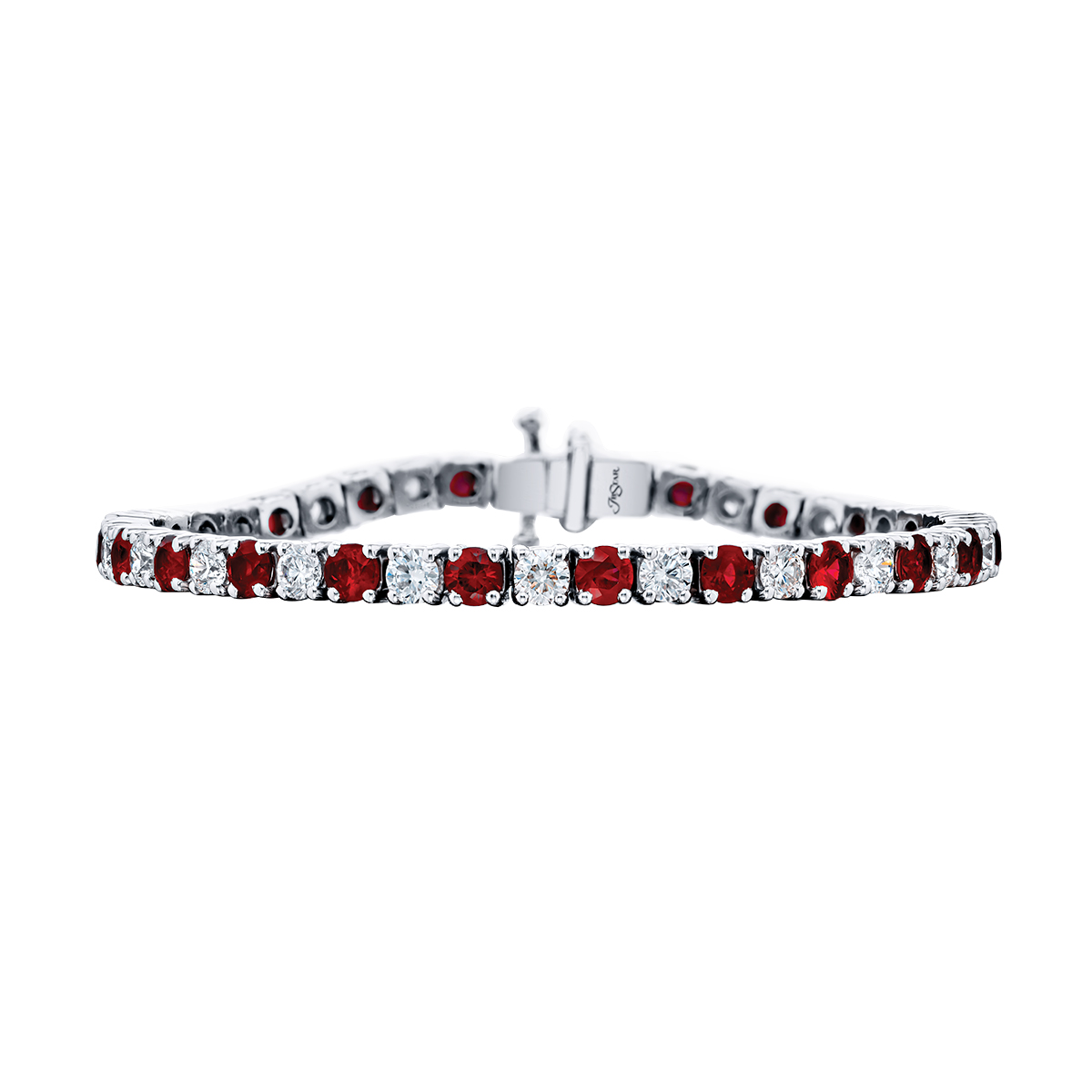 J.B. Star Round Ruby & Diamond Tennis Bracelet in Platinum, 7