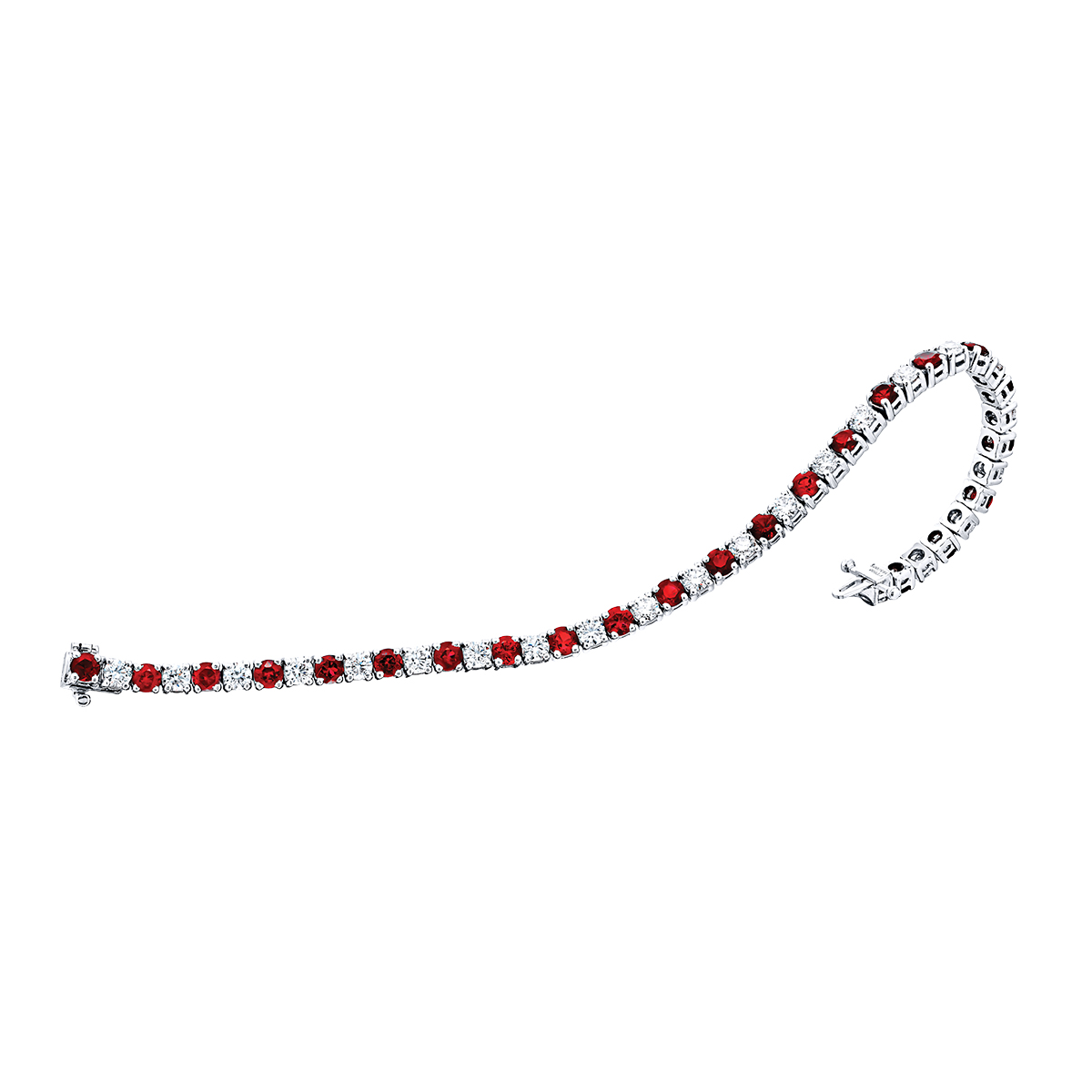 J.B. Star Round Ruby & Diamond Tennis Bracelet in Platinum, 7