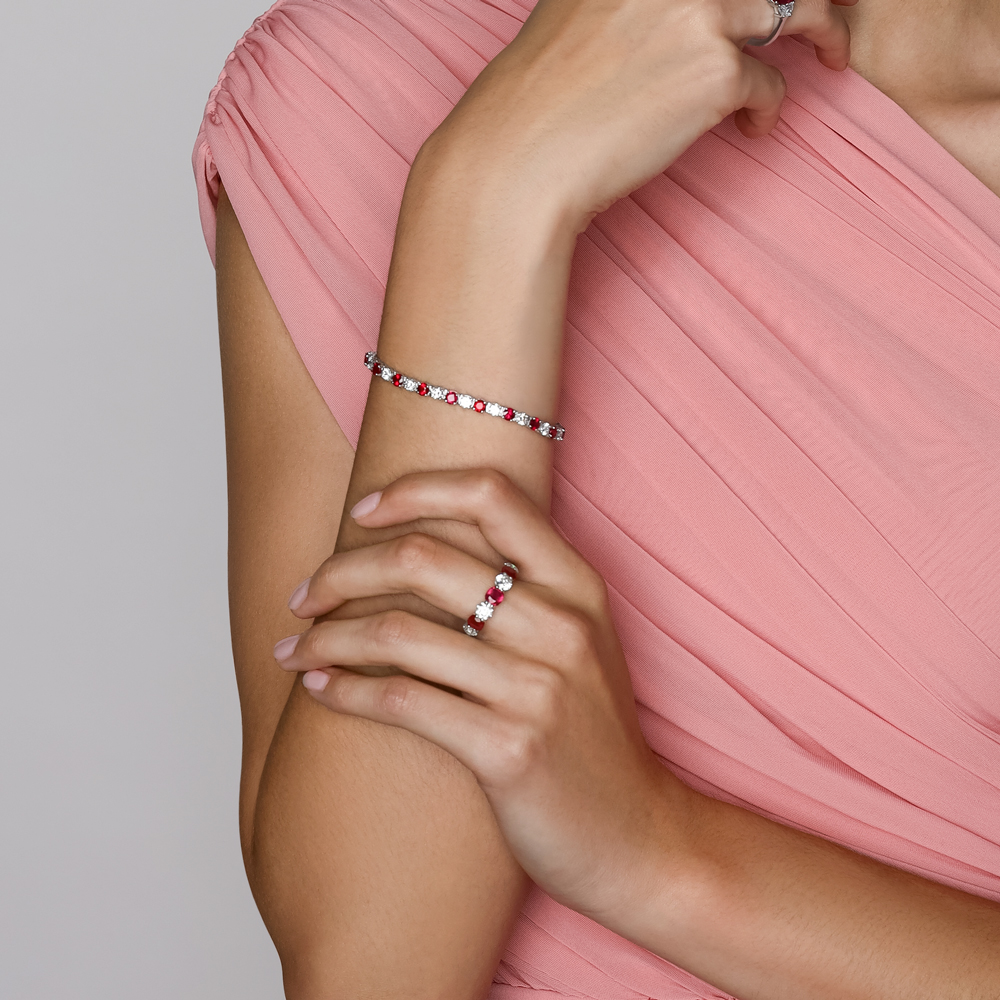 J.B. Star Round Ruby & Diamond Tennis Bracelet in Platinum, 7