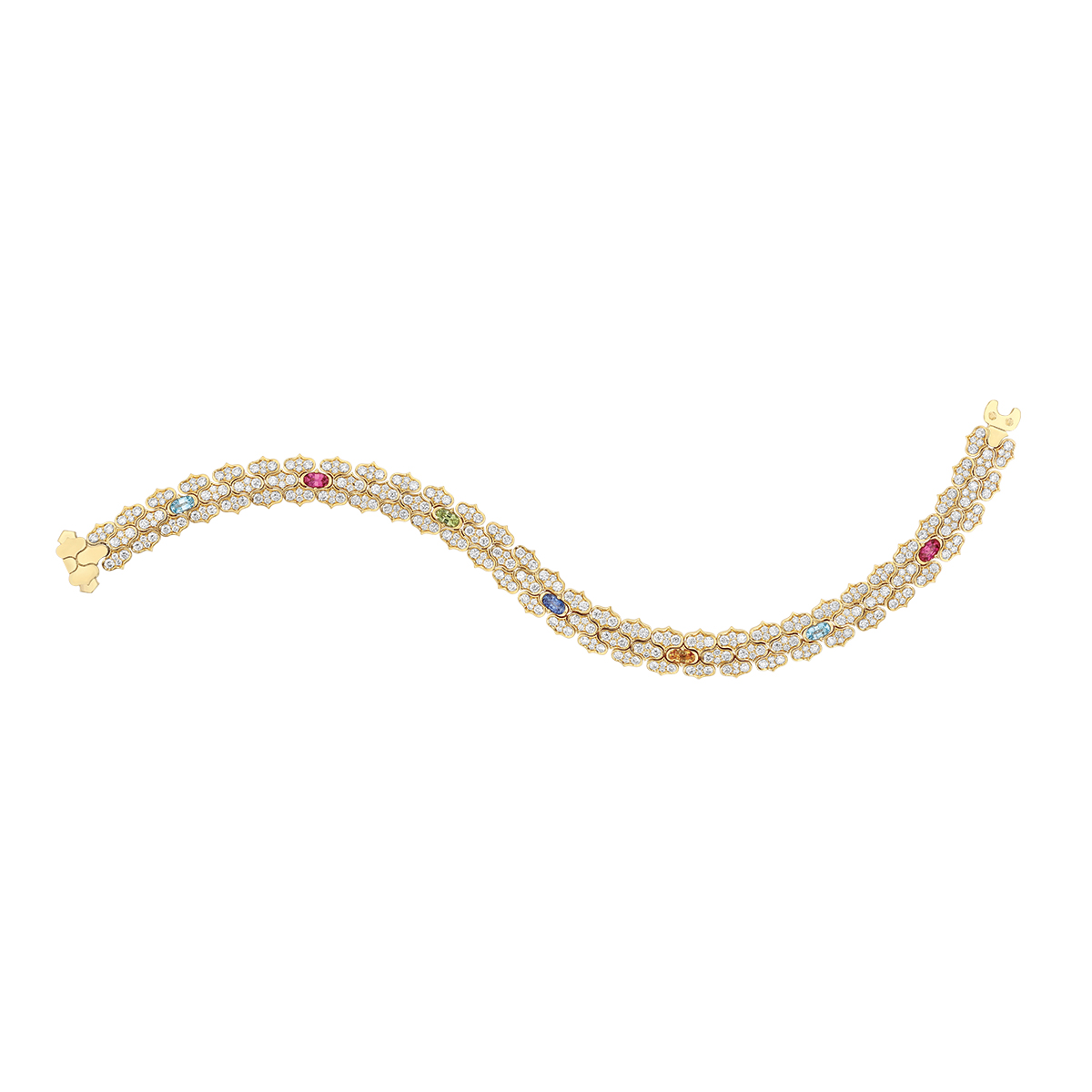 Roberto Coin Cobra Mixed Gemstone & Diamond Pavé Bracelet in Yellow Gold, 7