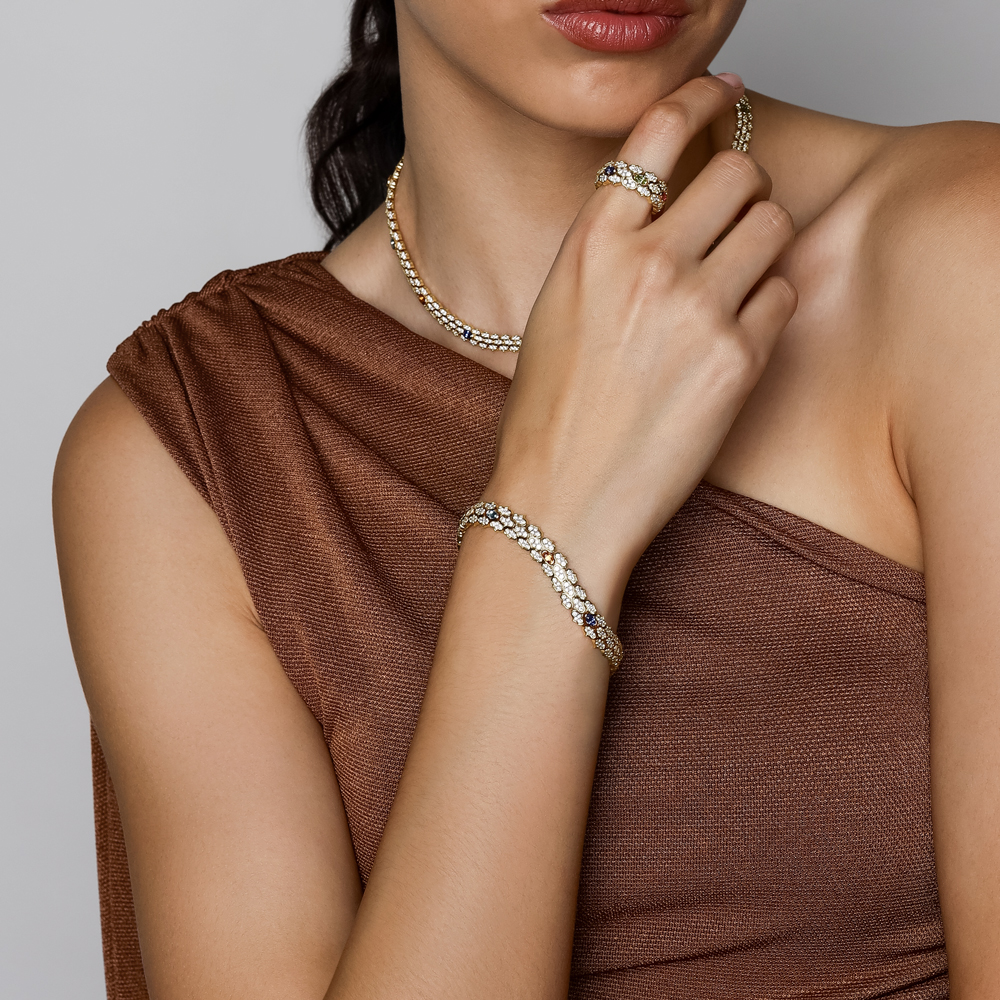 Roberto Coin Cobra Mixed Gemstone & Diamond Pavé Bracelet in Yellow Gold, 7