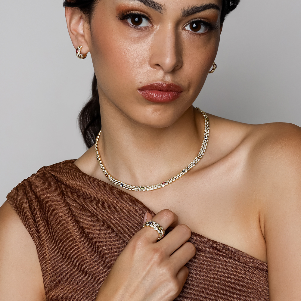 Roberto Coin Cobra Mixed Gemstone & Diamond Pavé Necklace in Yellow Gold, 16